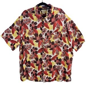 Island Passport Mens 3XLT Tropical Floral Short Sleeve Button Up Shirt RedYellow